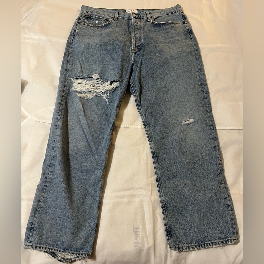 Women’s straight leg agolde blue jeans size 30 distressed 90s cut 56054 - Picture 9 of 14